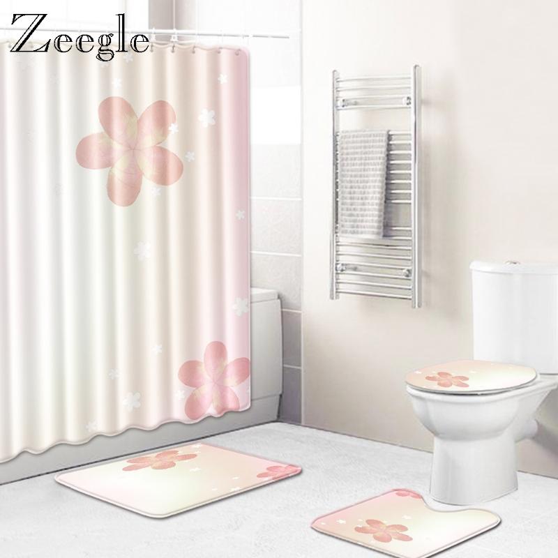 

Zeegle Printed Bath Mat Set Anti-slip Bathroom Soft Carpet Lid Toilet Cover Shower Room Waterproof Curtain Modern Bathroom Rug