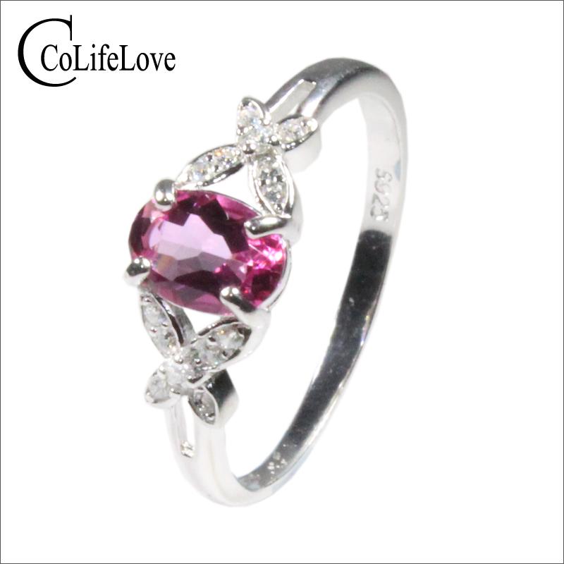 

Cluster Rings CoLife Jewelry Fashion Silver Topaz Ring For Young Girl 5*7mm Natural Pink 925