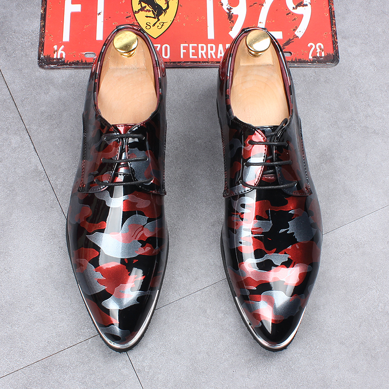 

Fashion British Male Banquet Dress Patent Leather Shoes Pointed Toe Oxfords Camouflage Shoe Hommes Chaussures Howz, Network