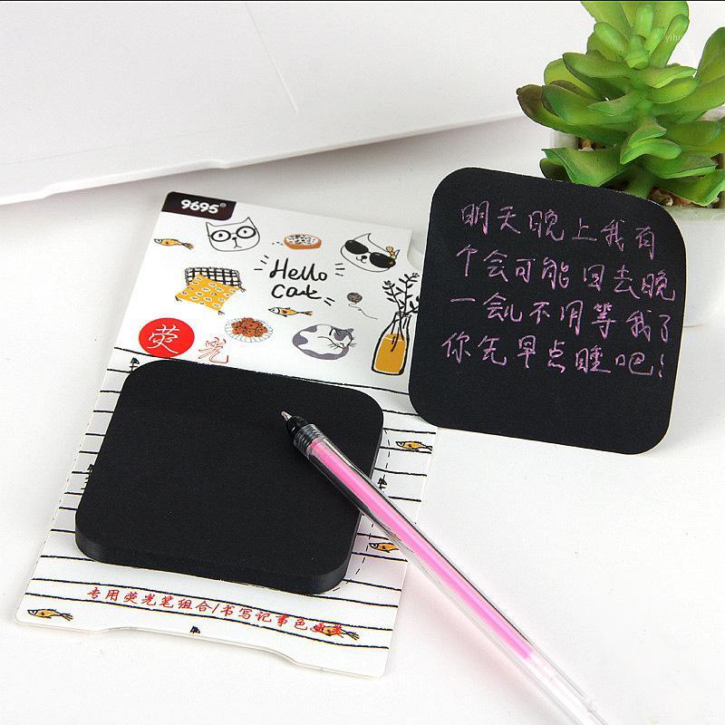 

Black Sticky Notes with Fluorescent Pen Set Kawaii Stationery Sticky Notes Cute Planner Stickers Memo Pad School Supplies1