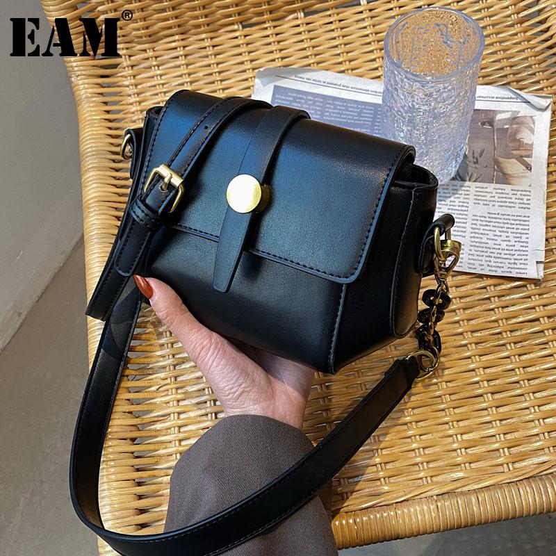 

[EAM] Women New Black Trend Small Square PU Leather Flap Personality All-match Crossbody Shoulder Bag Fashion Tide 2021 18A1580