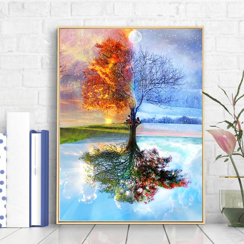 

Painting By Numbers DIY Dropshipping 40x50cm Magical Four Seasons Tree Scenery Canvas Wedding Decoration Art picture Gift