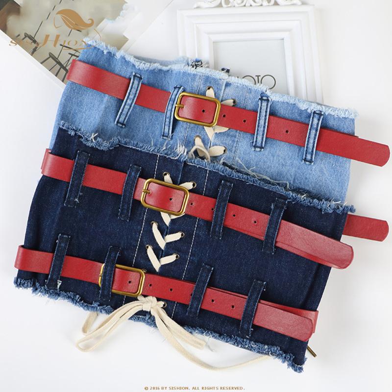 

Belts SISHION 2022 Summer Y2K Ladies Denim Belt Laced Up Fashion All-match Wide Women Corset With Shirt QZ0443, Black