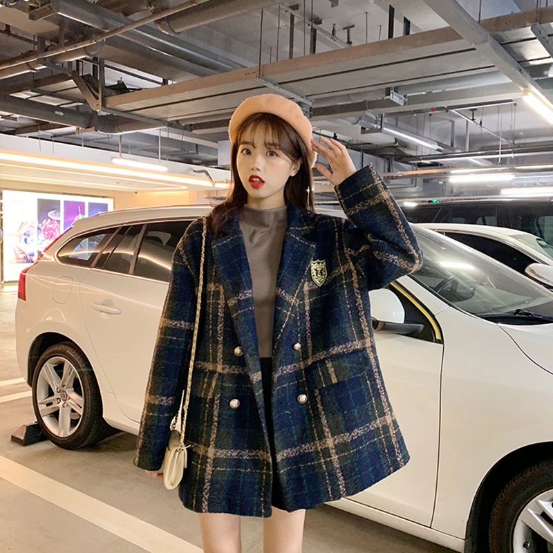 

2021 New Women's Winter Wool Coat Long Sleeve Plaid Double Lapel Breasted New Fashion Plus Size Loose Catties Jacket Nz2 22ex, Latique