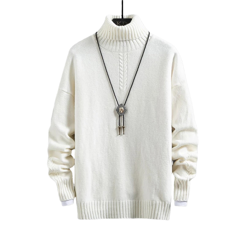 

New 2021 Winter Super Warm Men's Turtleneck Slim Soft Fleece Pullover Solid Knitted Plus Gold Veet Thickening Sweater Men 5rab, Se8036white