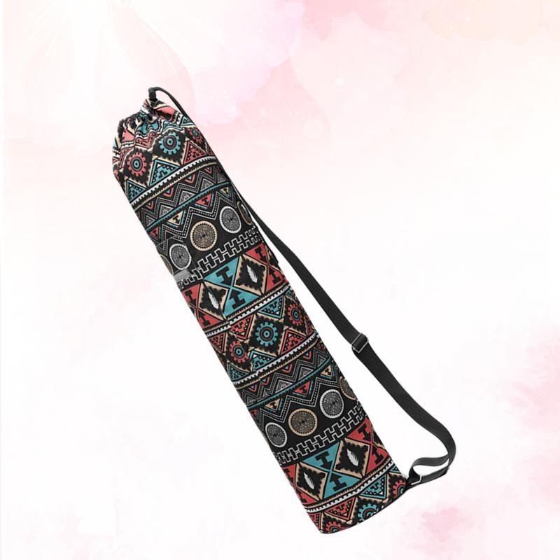 

Canvas Printed Yoga Mat Carry Bag Fashion Sling Sports Bag Drawstring Yoga Mat Adjustable Shoulder Strap, Red