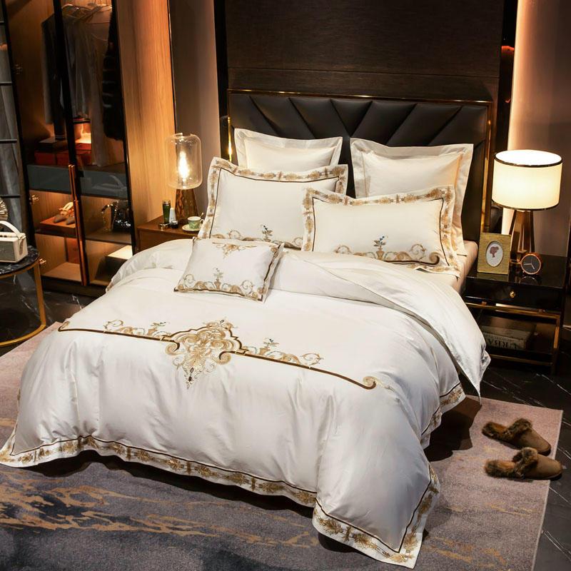 

100S Egyptian Cotton Luxury King Queen size Bed sheet set Bedlinen Embroidery Bedding set Bed Duvet cover Wedding Gifts