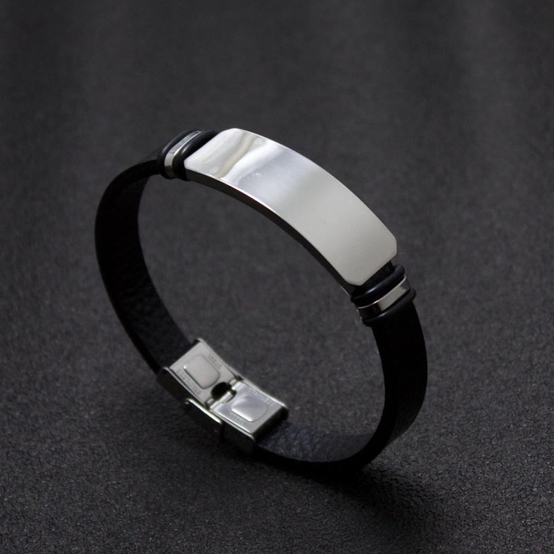

Geometrically Irregular Charm Stainless Steel Leather Bracelet Black Color Accessories Jewelry for Men