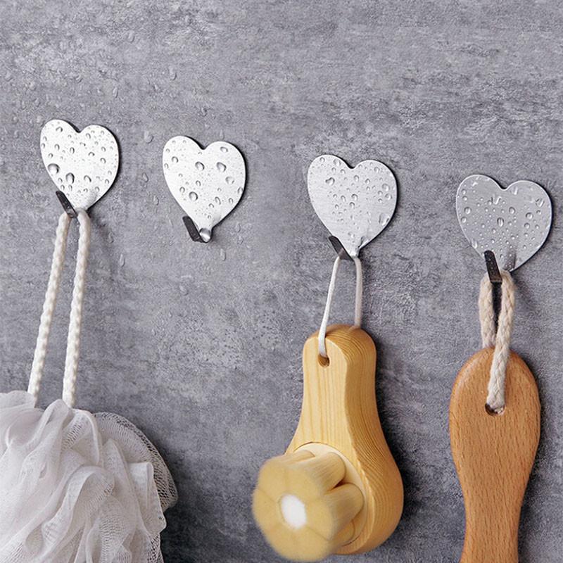

New 2020Hot 10pcs Self Adhesive Hook Stainless Steel Heavy Duty Coat Towel Heart Shape Hook For Bathroom Kitchen Toilet