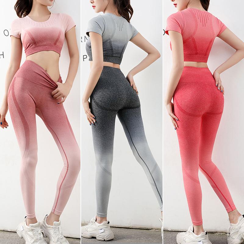 

1Set Gradients Women's Tracksui Sportwear Workout Yoga Set Gym Seamless Fitness Clothing Sport Outfit Sports Bra Leggings Suit, 04