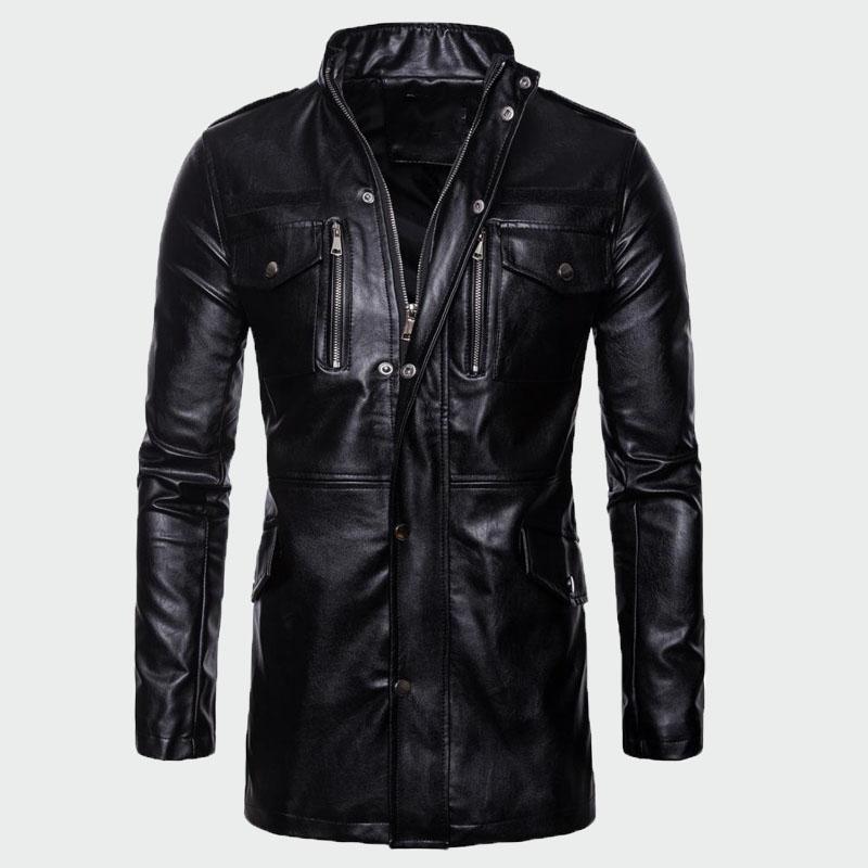 

2109 New Autumn Men's PU Leather Jackets High Quality Coat Cross-Border Collar Four-Pocket Motorcycle Biker Driver Leather ML292, Black