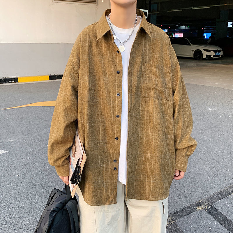

2021 New Season Lean Long Shirt Lapel Male Clothes 30B7, Dark green.