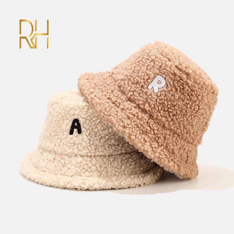

Brand New Faux Fur Winter Panama Hats Women Outdoor Sunscreen Bucket Hat Female Fashion Letter Embroidery Basin Cap Sun Cap RH, Black