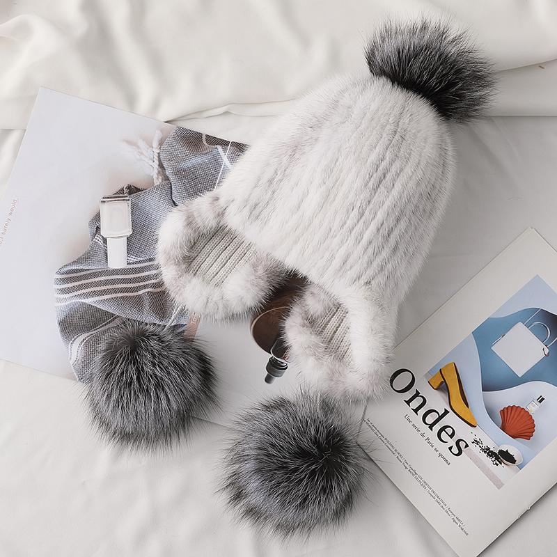 

2020 New Style Winter Kids Women Hat Woven Warm Ear Protection Pretty Fur Ball Mink Baby Fur Hats Fashion Girls