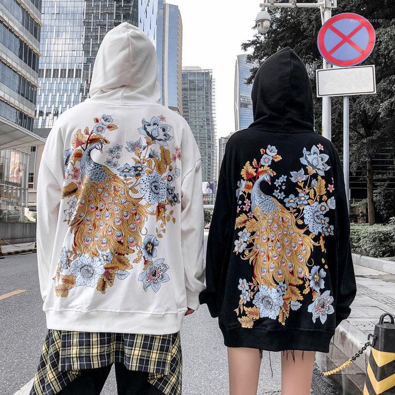 

2019 Autumn Men Hip Hop Peacock Printed Hoodies Hoody Cotton Clothing1, Black