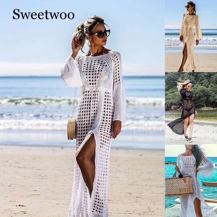 

Women Bikini Cover Up Swimwear Sheer Lace Long Beach Maxi Wrap Skirts Sarong Summer Split Skirt Cover-Ups Black White Pink1