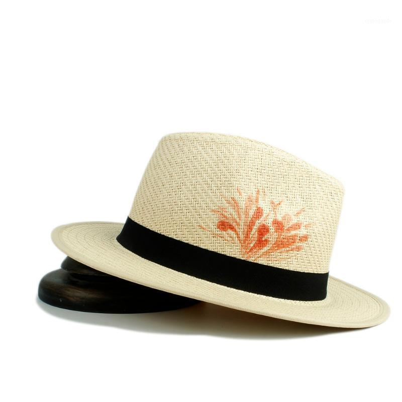 

2020 Sun Hat For Women 100% Hand Paint Summer Straw Beach Panama Hat Fashion Elegant Lady Queen Homburg Jazz1, White fllower