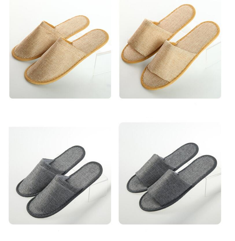 

Disposable Slippers Linen Disposable Slippers Hotel SPA Home Guest Shoes Yellow Grey Comfortable Breathable Soft Anti-slip Cotton XTL95, As pics