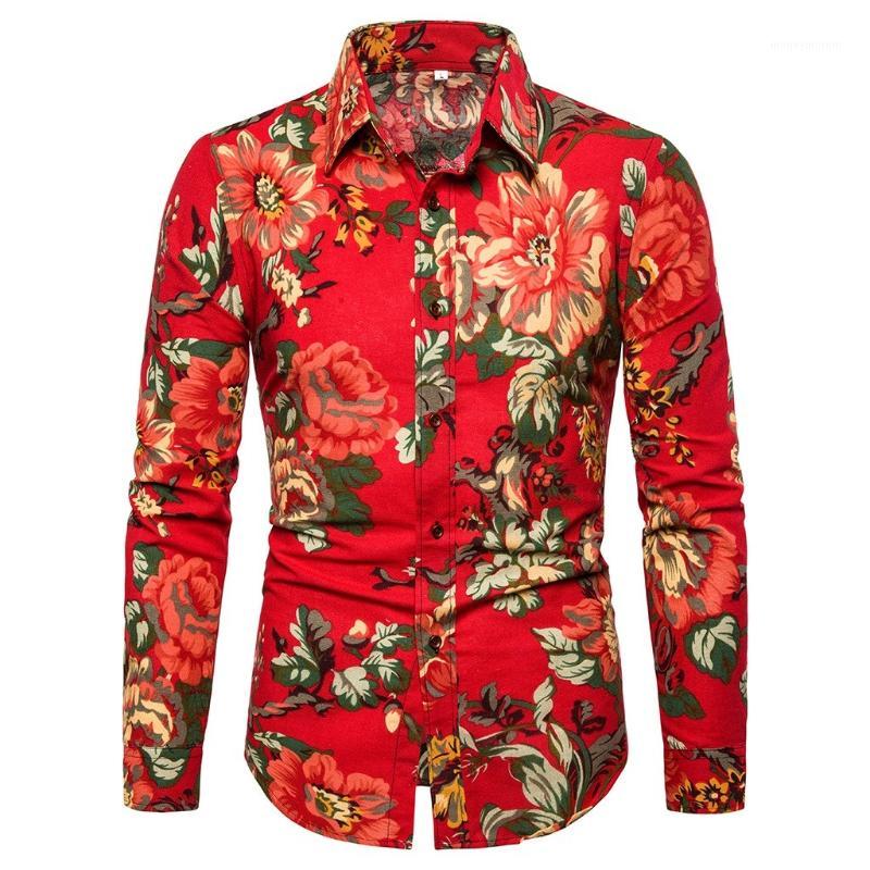 

Nice Mens Shirt Slim Fit Long Sleeve Floral Shirt Camisa Hombre Mens Clothing Autumn VogueShirts Streetwear Camisa Masculina1, Red