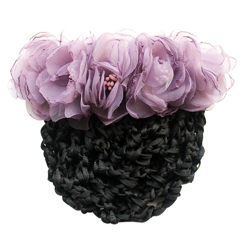 

Elegant Pink Flower Fabric Hairpin Hairgrips Tie Hair Bow Clip Snood Cover Net Bun Professional Staff Dance Girls Accessories