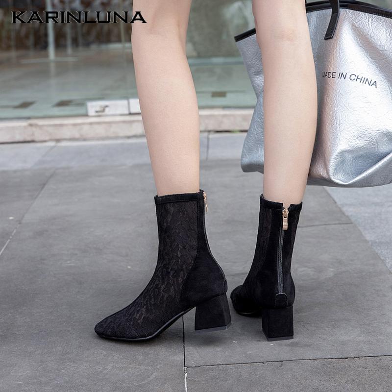 

Karin New Dropship Plus Size 43 Top Quality Chunky Heels Women Shoes Lace Leisure Woman Summer Boots Female, Black