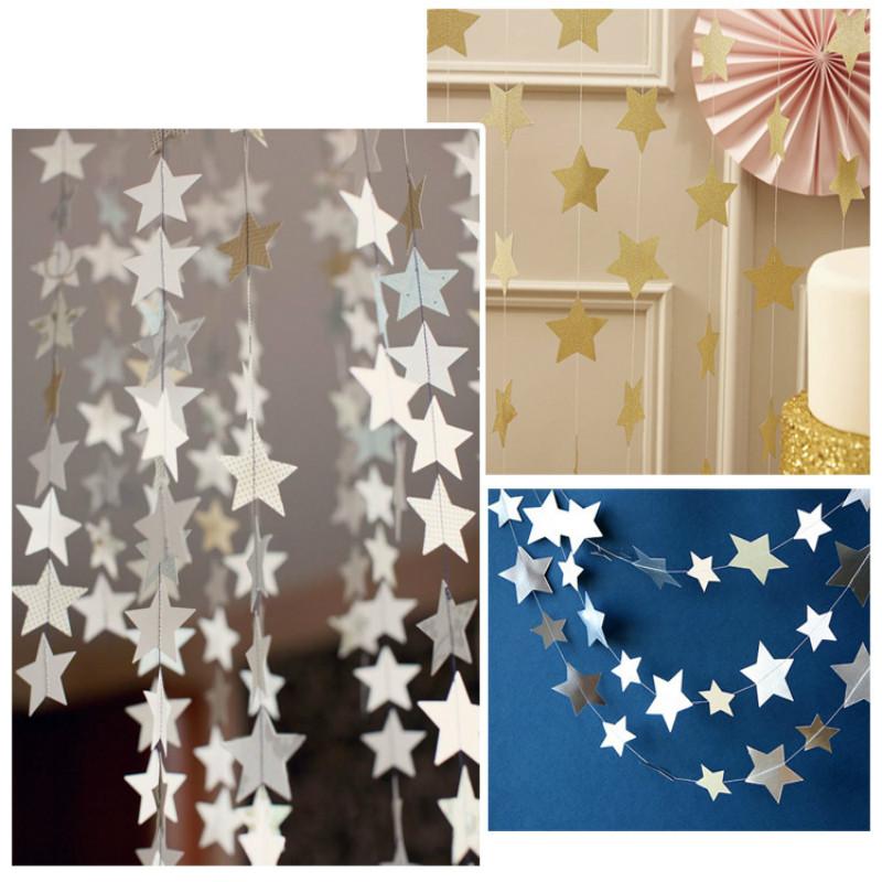 

1pcs Star Pull flowers Paper Flowers Pennants 4M Bunting Wedding Party Banner Hanging Garland Shower Room Door Decor8ZSH283, Blue
