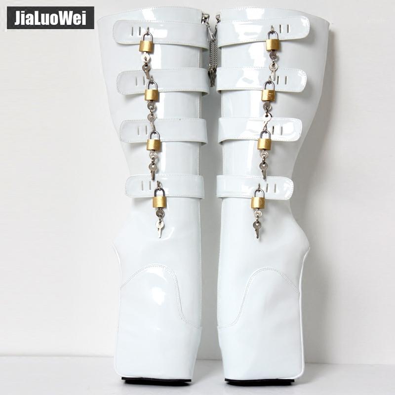 

7" Super High Heel Hoof Heelless Sole Lockable Zipper Knee Thigh High Ballet Boots Sexy Ladies Nightclub Shoes Custom Made New1, White