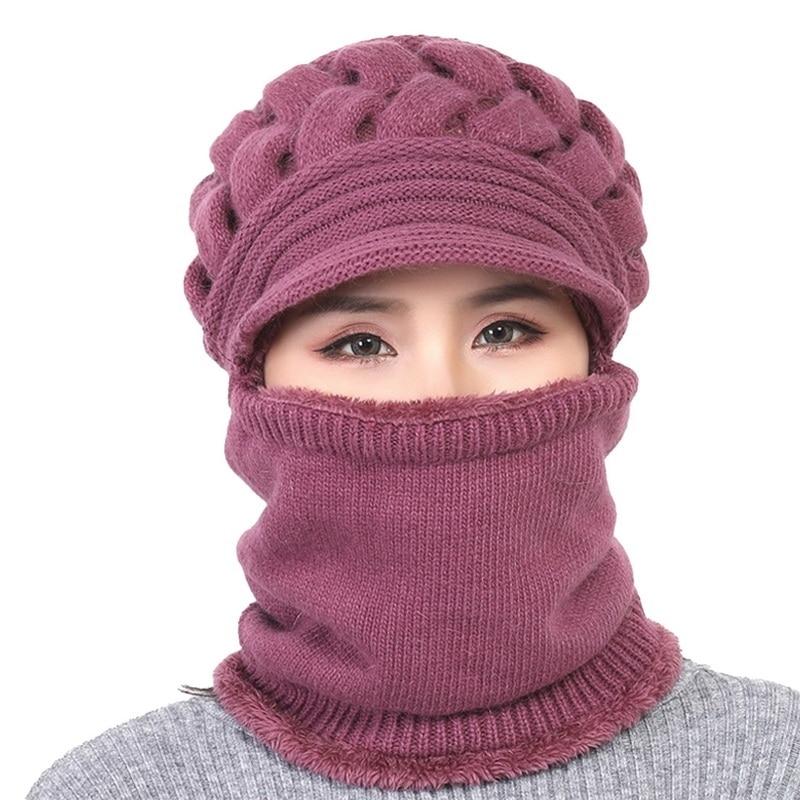 

Coral Fleece Winter Hat Beanies Women's Hat Scarf Warm Breathable Wool Knitted For Women Double Layers Protection Caps