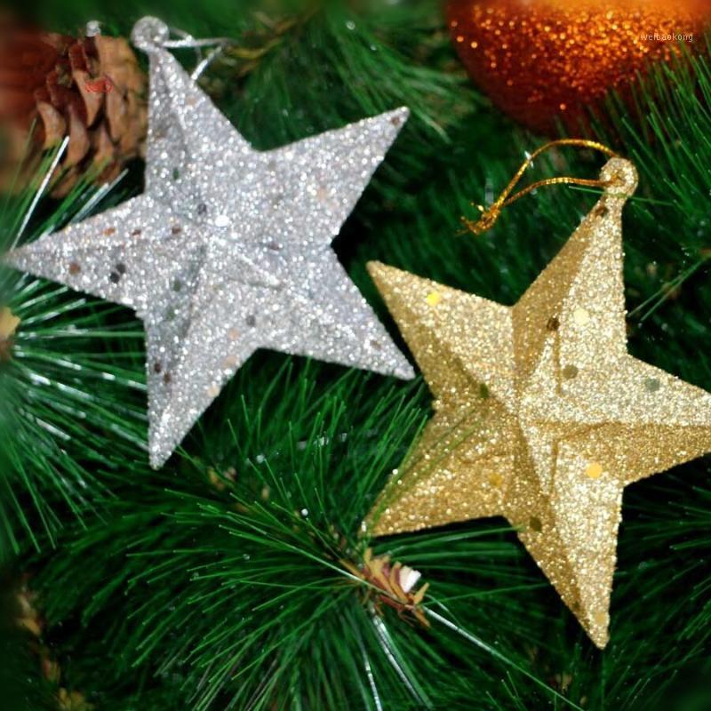 

Christmas Ornaments Kindergarten Star Pendant Silver Stereoscopic Stars 10cm Gold Red Adornment Xmas Party Decorations For Home1