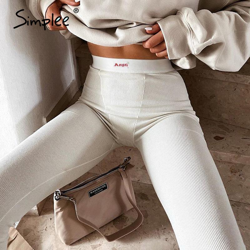 

Simplee Sexy white women' tight pants High waist casual pants Sports fitness solid color bodybuilding summer 2020 new1