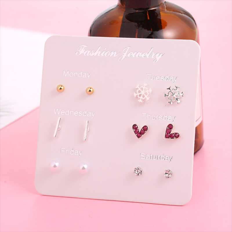 

Stud One Week Earrings 6 Pairs Of Korean Love Fresh Temperament