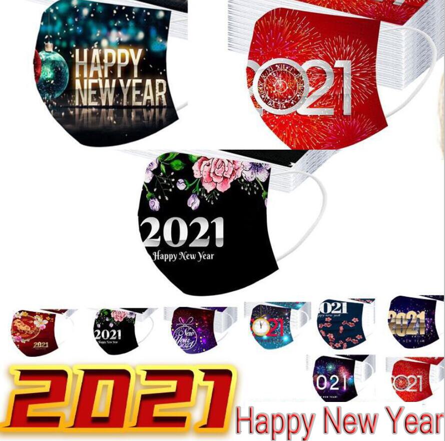 

2021 Happy New Year 95% Filtration Melt-blown Efficiency Anti-Dust Disposable Mask Dustproof Prevention of Influenza Face Mouth Masks Adult, Blue;gray