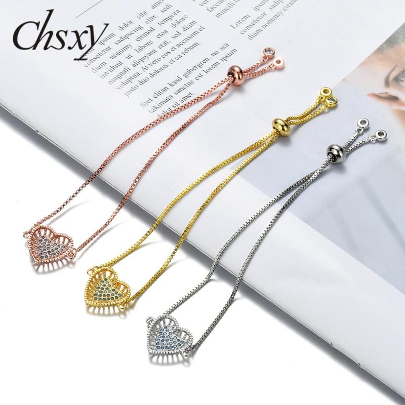 

CHSXY 2021 Newest Design Love Heart Shaped Charm Bracelet Austrian Cubic Zircon Crystal Bracelet Lovers Jewelry Girlfriend Gift