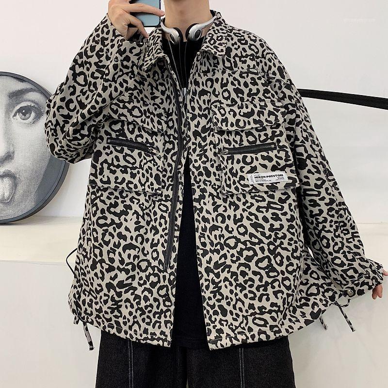 

Autumn Cotton Leopard Jacket Men's Fashion Retro Casual Tooling Jackets Mens Streetwear Wild Loose Hip Hop Bomber Jacket Men1, Green leopard print