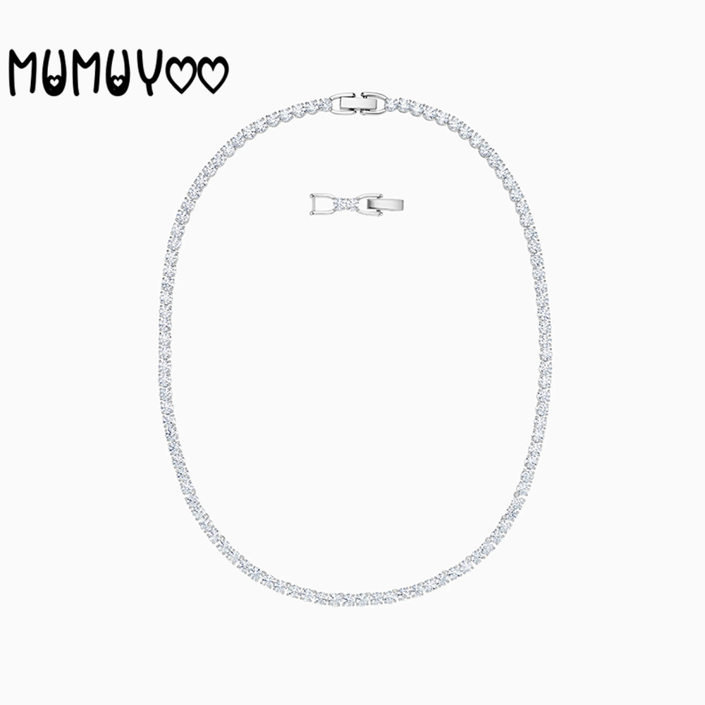 

2020 Fashion Jewelry SWA 1:1 TENNIS DELUXE Necklace Charming Style Round Crystal White Gold Necklace Women Romance Jewelry Gift Y1130, Silver