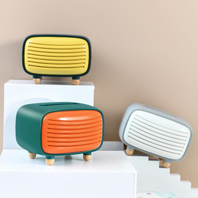 

Radio-shaped Four-legged Desktop Tissue Box Home Room Napkin Container Holder High Quality Material Beautiful Tissue Boxes
