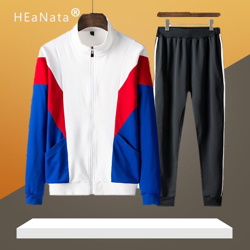 

Spring and autumn Men's Women's Sets Fashion Sports suit long-sleeved Sportswear Patchwork Couple Sporting Running Clothes Male, Red
