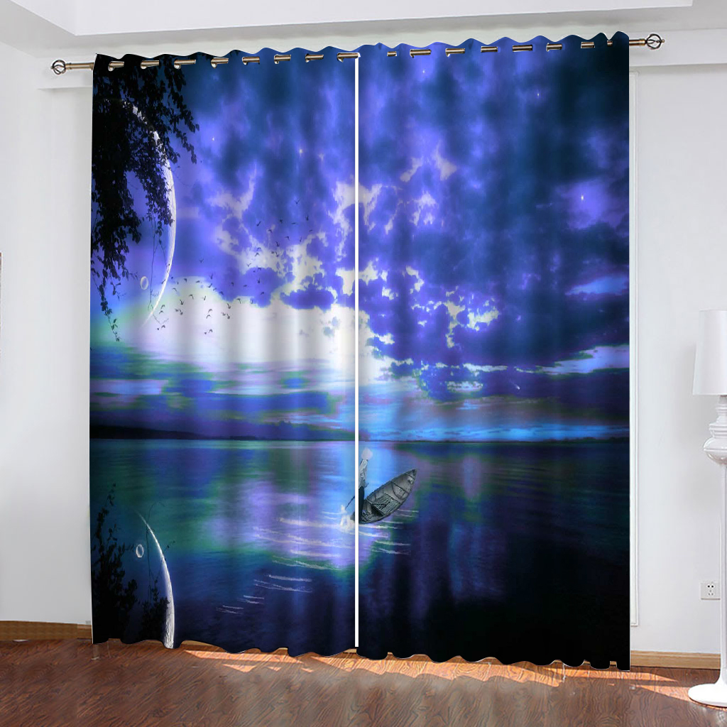 

Customized size Luxury Blackout 3D Window Curtains For Living Room blue scenery curtains personality curtains