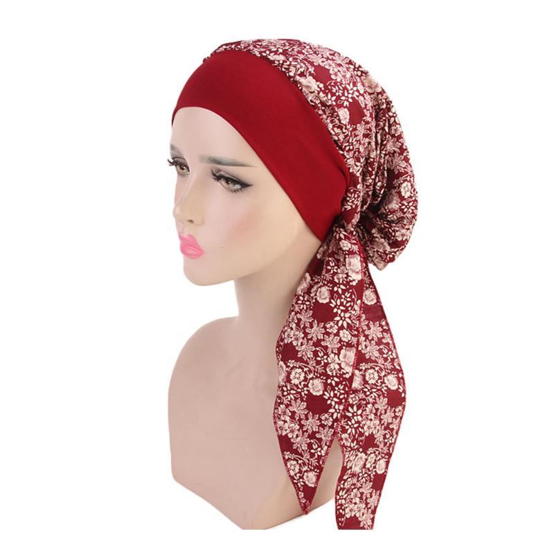 

Women Multi Colored Adjustable Elastic Muslim Hijab Fashion Cover Scarf Hair Loss Cancer Chemo Wrap Polyester Turban Cap, Blue