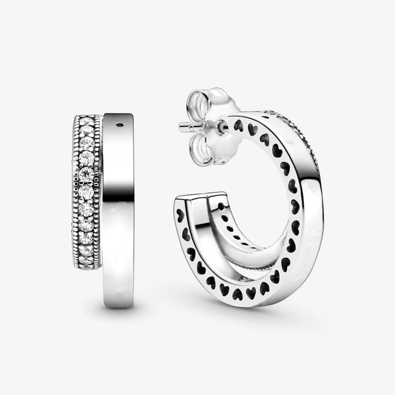 2020 Autumn Collection S925 Earring 100% 925 sterling silver Pave Double Hoop Earrings For Women Fine Jewelry Wholesale 299056C01
