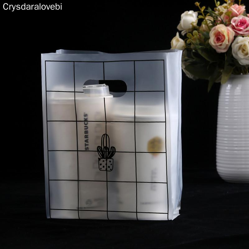 

Gift Wrap 50pcs Plastic Bags Cactus Printed Portable Shopping Bag Grid Cake Candy Wedding Party Wrapper Pouch Packaging