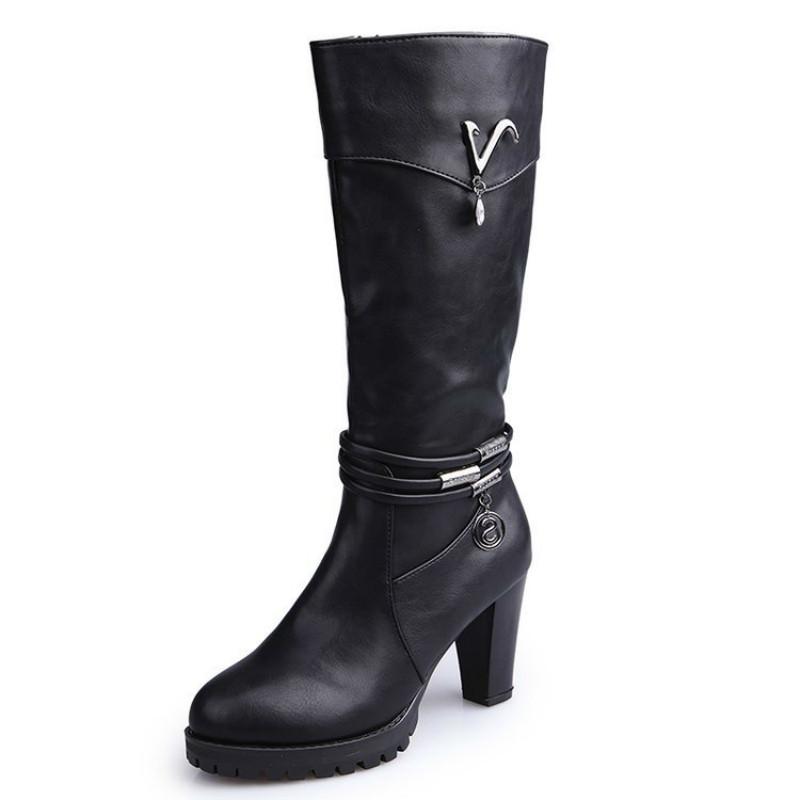 

Botas Rubber Ankle Zip Rainboots Round Toe Hot Sale High Boots 2020 Autumn And Winter New Pattern With Woman Metal Boots, Black