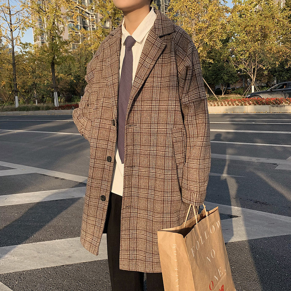 

Autumn Thin 2021 New Winter in Long Chess Printing Coat Leisure Male Youth Wear 409F, Brown cotton.