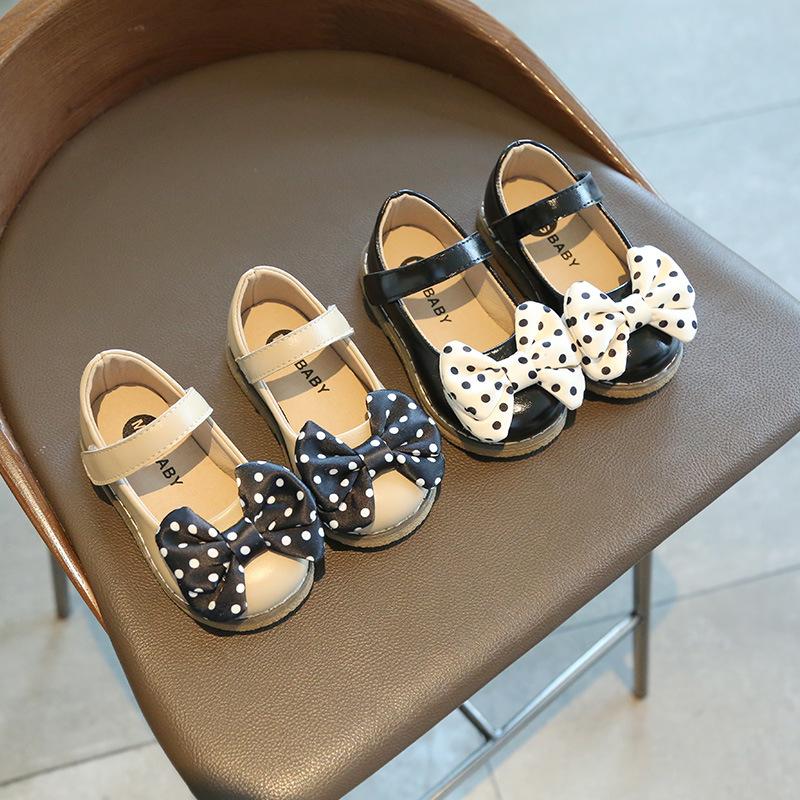 

Kids Shoes for Girl Leather Solid Color Dot Bowtie Girl Princess Shoes Flat Children Boys Sneakers SMG145, Only shoes pad