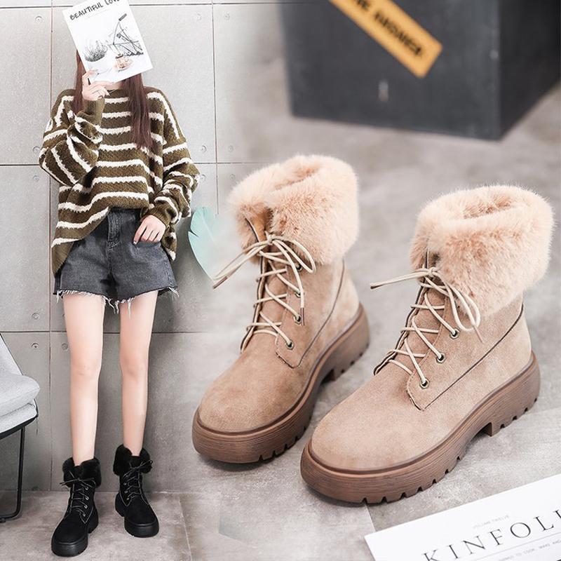 

2020 Winter Casual Warm Shoes Women Brand Boots with Fur Flock Female botas mujer Ladies footware Ankle Boots Cross-tied, Black
