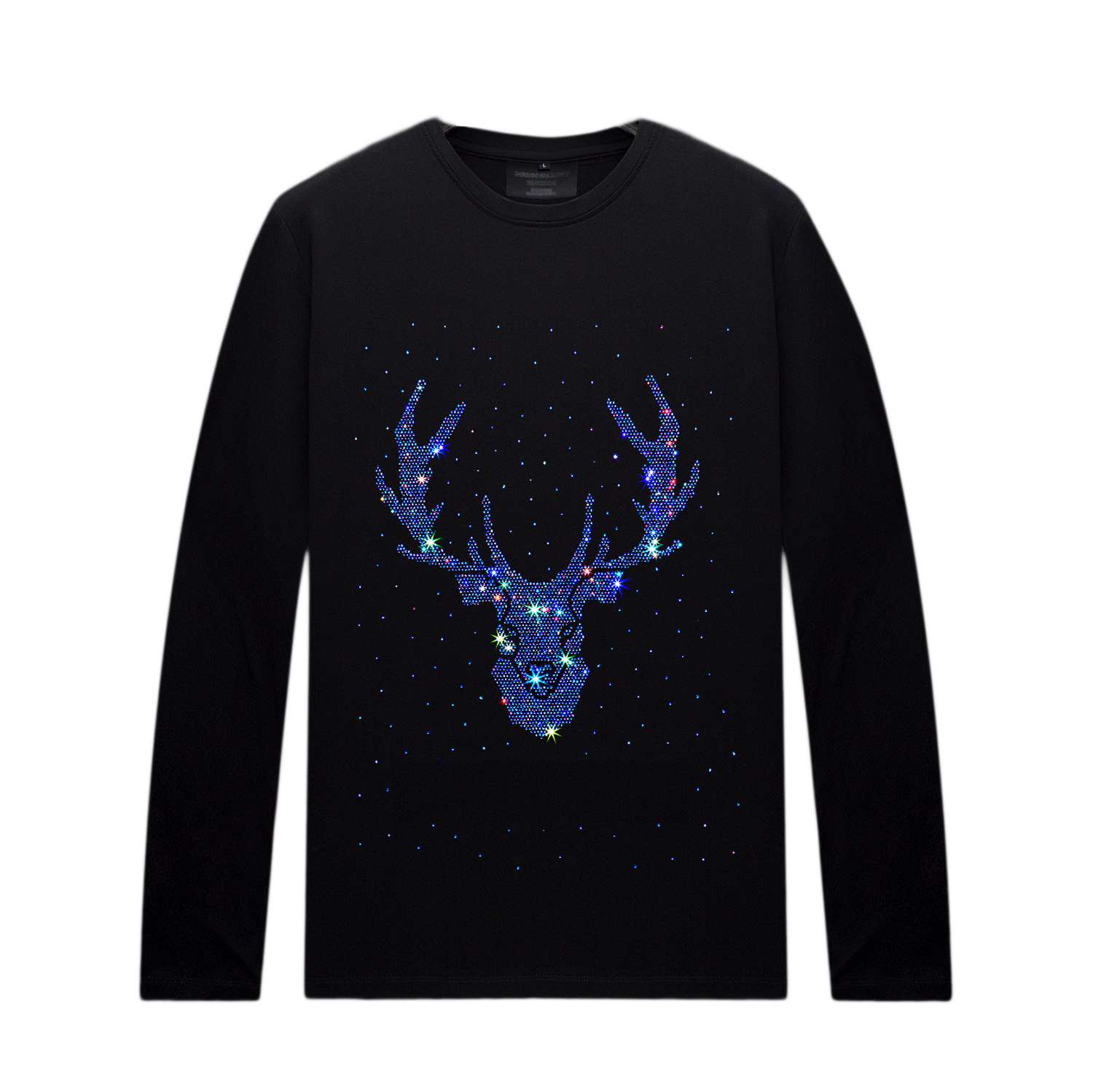 

Cotton Blend Women Men Rhinestone Long Sleeves T-shirts with Designs - Casual Shirts Crew Neck Pullover Tees Tops for Autumn, 255