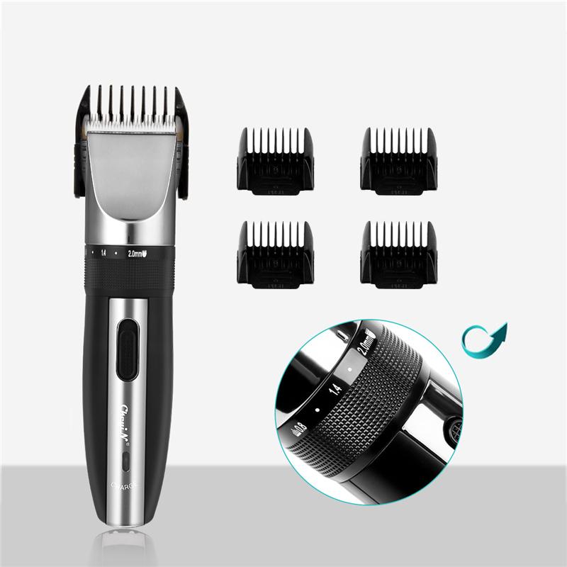 

Titanium Ceramic Electric Hair Clipper Professional Barber Length Adjustable Hair Trimmer Men Kids Cutting Machine 4 Combs