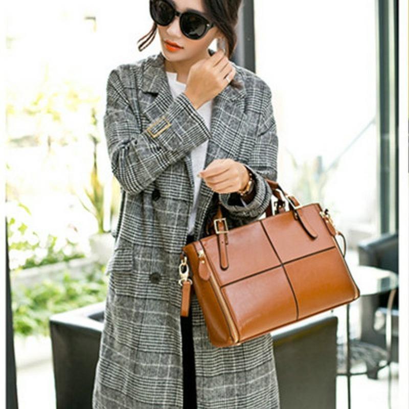 

Women's bags 2021 new fashion stitching portable large bag solid color large capacity explosion style messenger shoulder bag, Black