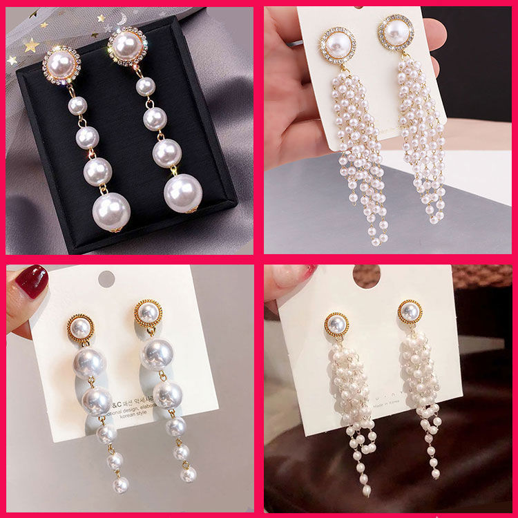 

Fashion Pearls Drop Earrings with 925 Sterling Silver Pin For Ladies