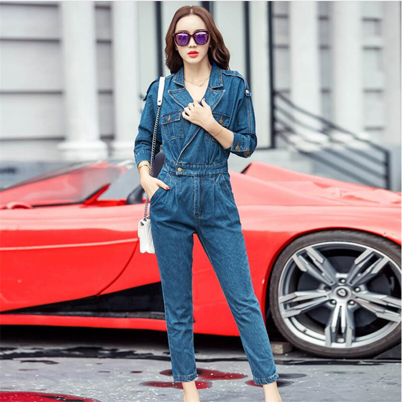 

2021 New Arrival Female Breeches Fine Fitting Women's High Waist Bat Denies Overalls for Woman A5409 VG2B, Blue.